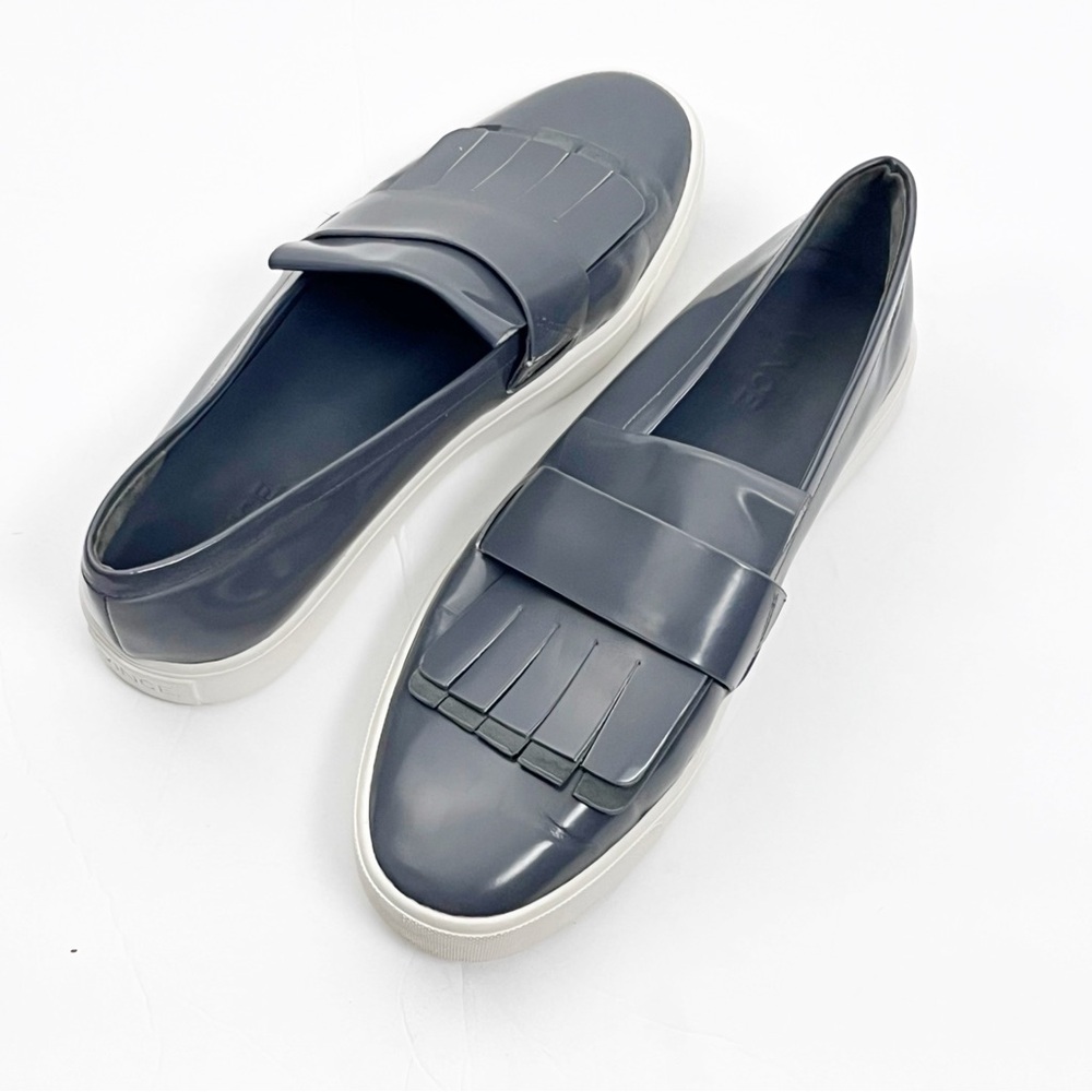 VINCE Kiltie Grey Patent Leather Coventry Slip On Loafers 7 Casual Neutral Boho